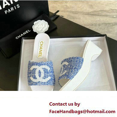 Chanel Tweed  &  Patent Calfskin Mules G45555 Blue 2024